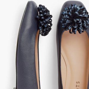 TALBOTS POM POM BALLET FLAT LEATHER NAVY BLUE 7.5
